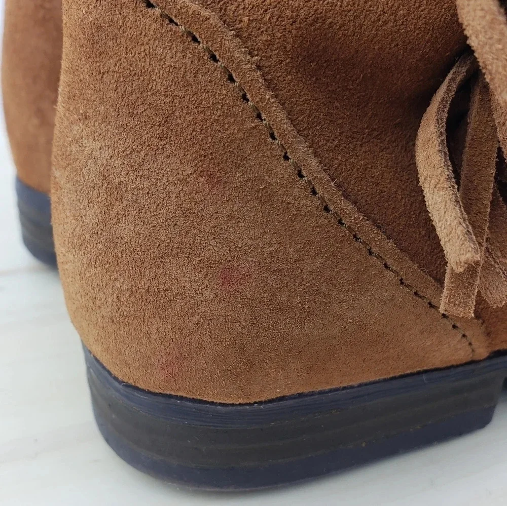 Minnetonka Fringe Boots Size 6 Tan Brown Suede Moccasins Ankle Booties Western - Picture 9 of 11